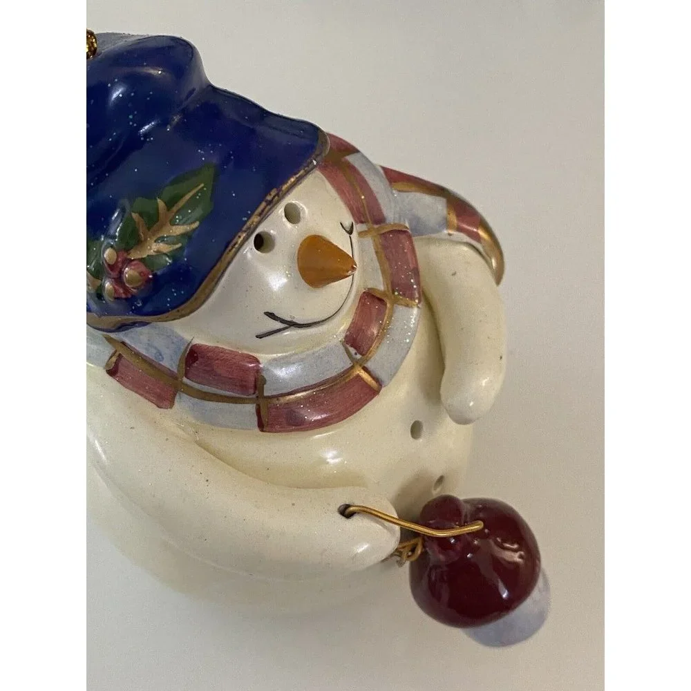 Crazy Mountain Ceramic Large‎ Ornament Snowman Holding Lantern Vintage 2000 NWT